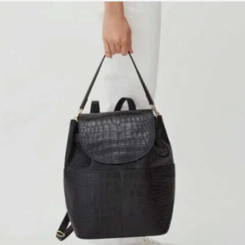 NWT Cuyana Black Croc Embossed Leather Backpack